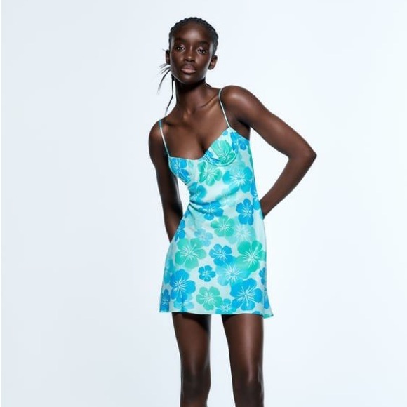 Zara Hawaiian Print Blue Island Dress NWT - Picture 2 of 9